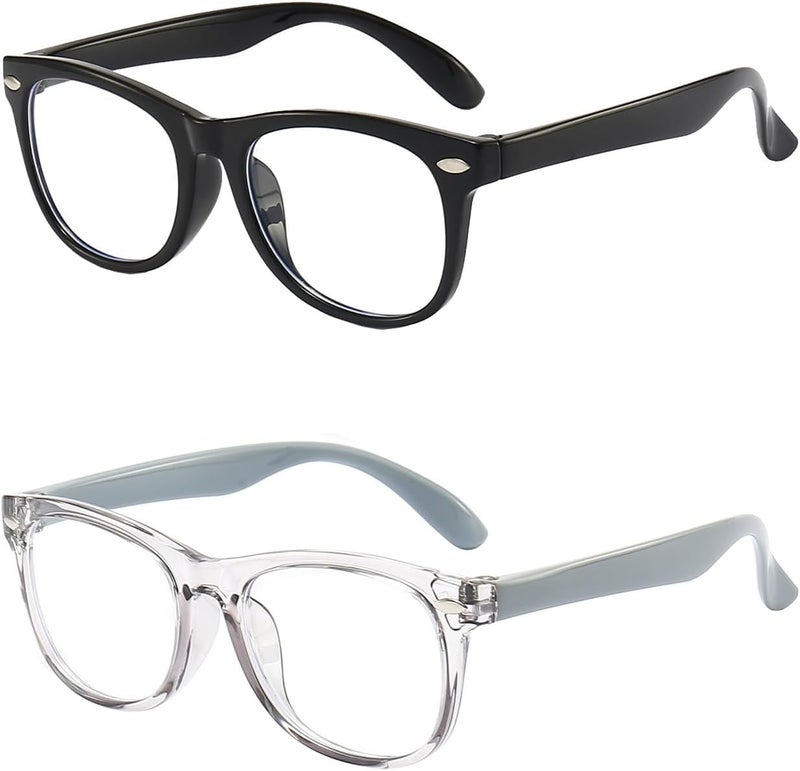 FANNYGO Store 2 Pack kids Blue Light Blocking Glasses For Girls And Boys Computer Blue Light Blocking Glasses For Age 3-11 (Black + Light gray) - Image 1